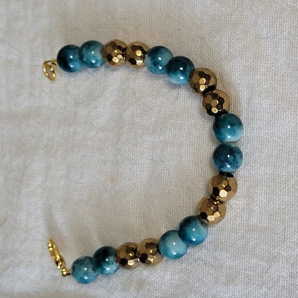 Teal and White Swirl and Gold Bracelet - Picture 7 of 9